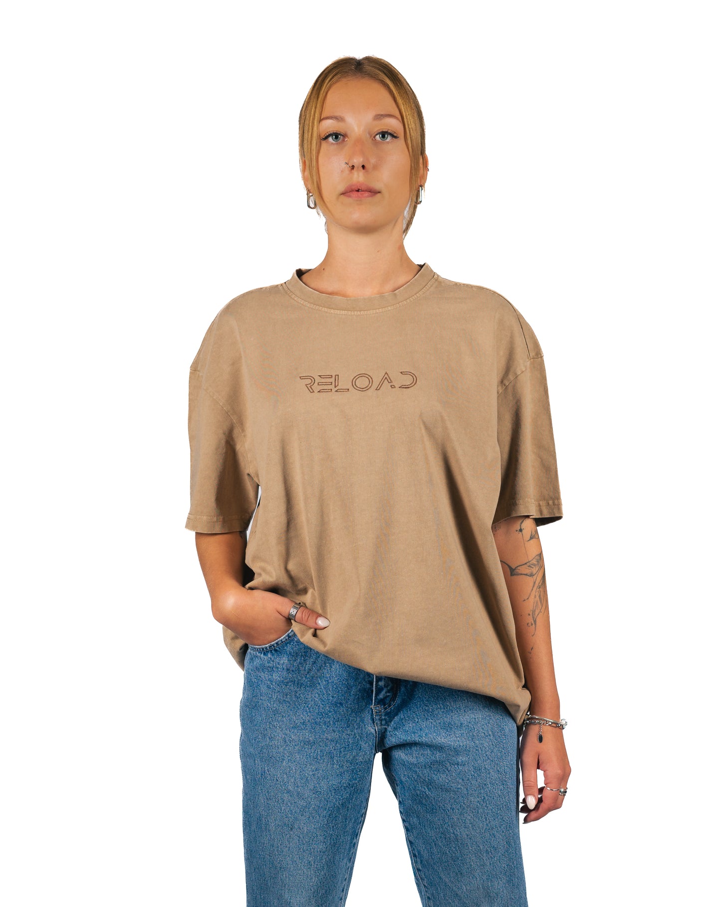 ÜBERGROßES T-Shirt, BEIGE GEWASCHEN 