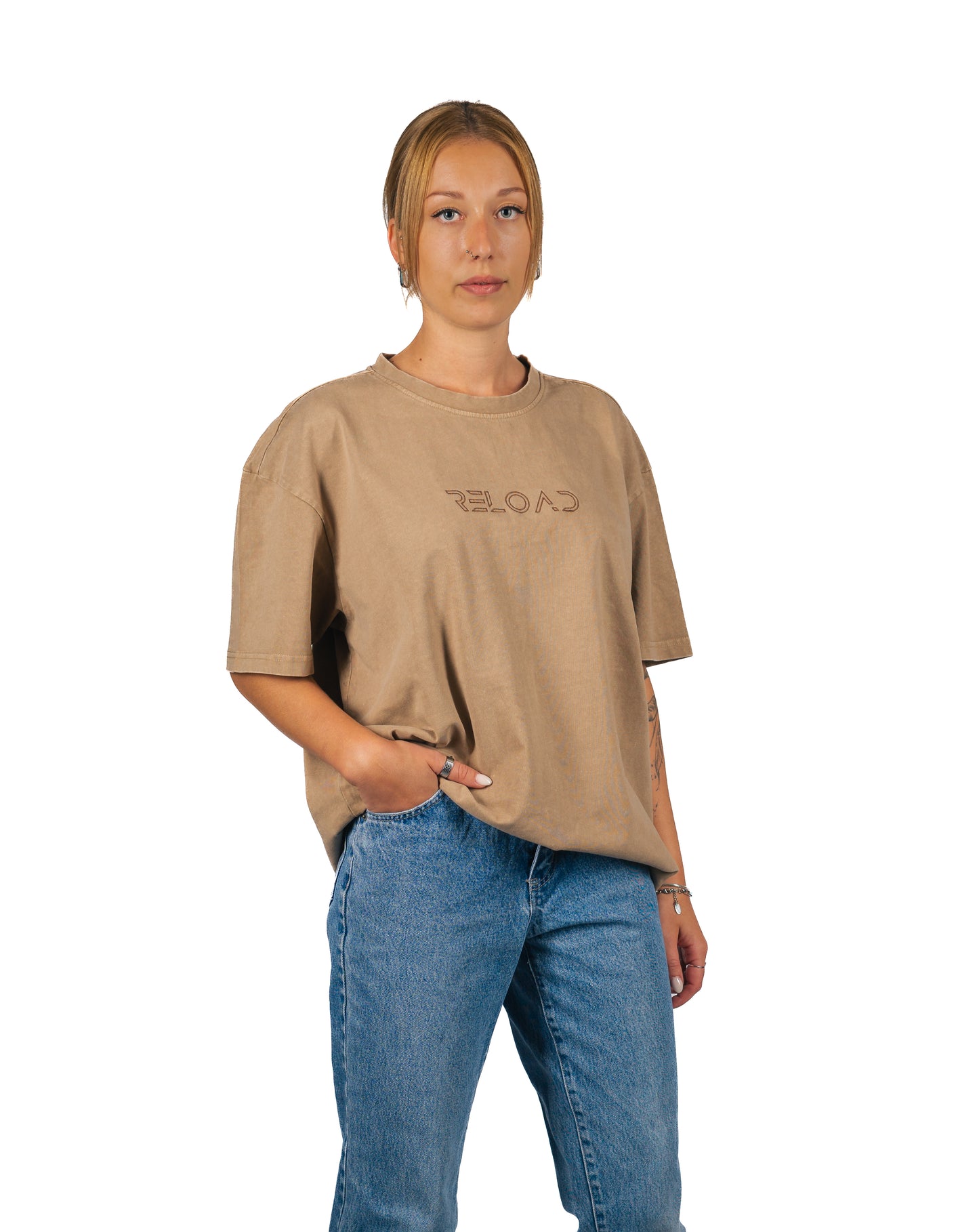 ÜBERGROßES T-Shirt, BEIGE GEWASCHEN 